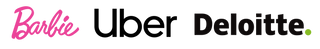 Logos of corporate brands that puppysphere and Doggos have worked with. From left: Barbie, Uber, Deloitte.