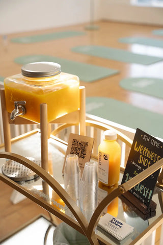 Wellness drink cart at a Puppy Sphere studio.
